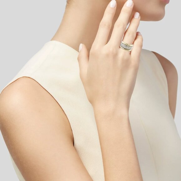 David Yurman Two-Tone Cable Cigar Band Ring – Sterling Silver & 14K Gold, Size 7 - Picture 12 of 13